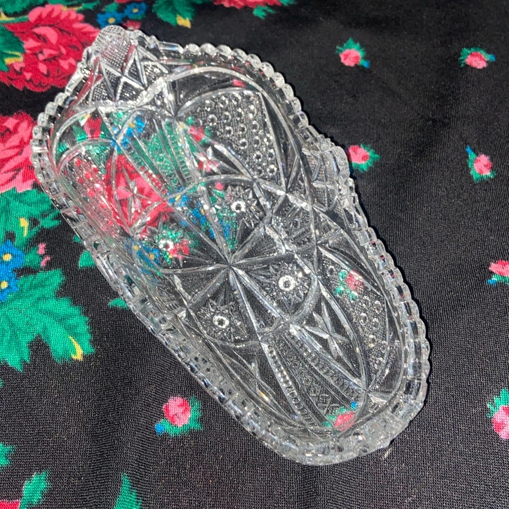Heavy crystal glass candy or relish serving dish vintage mid century modern